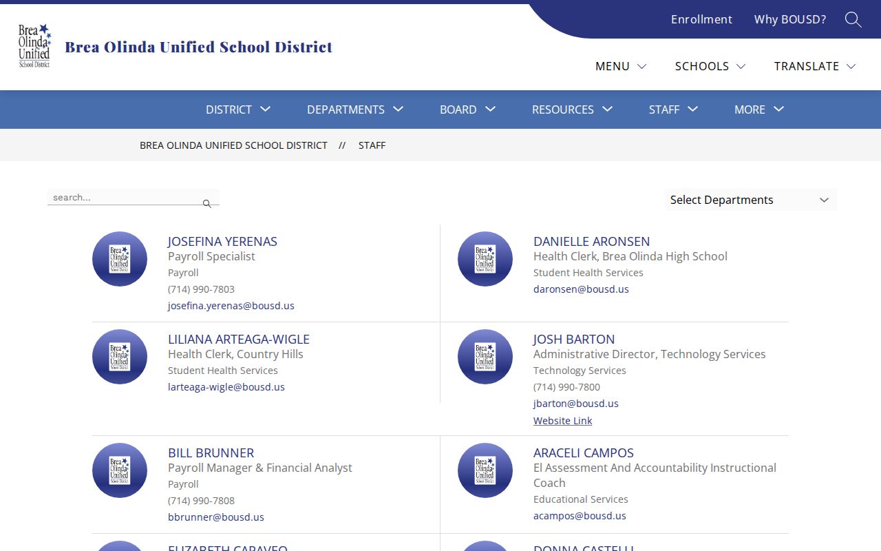 Brea people directory BOUSD staff directory