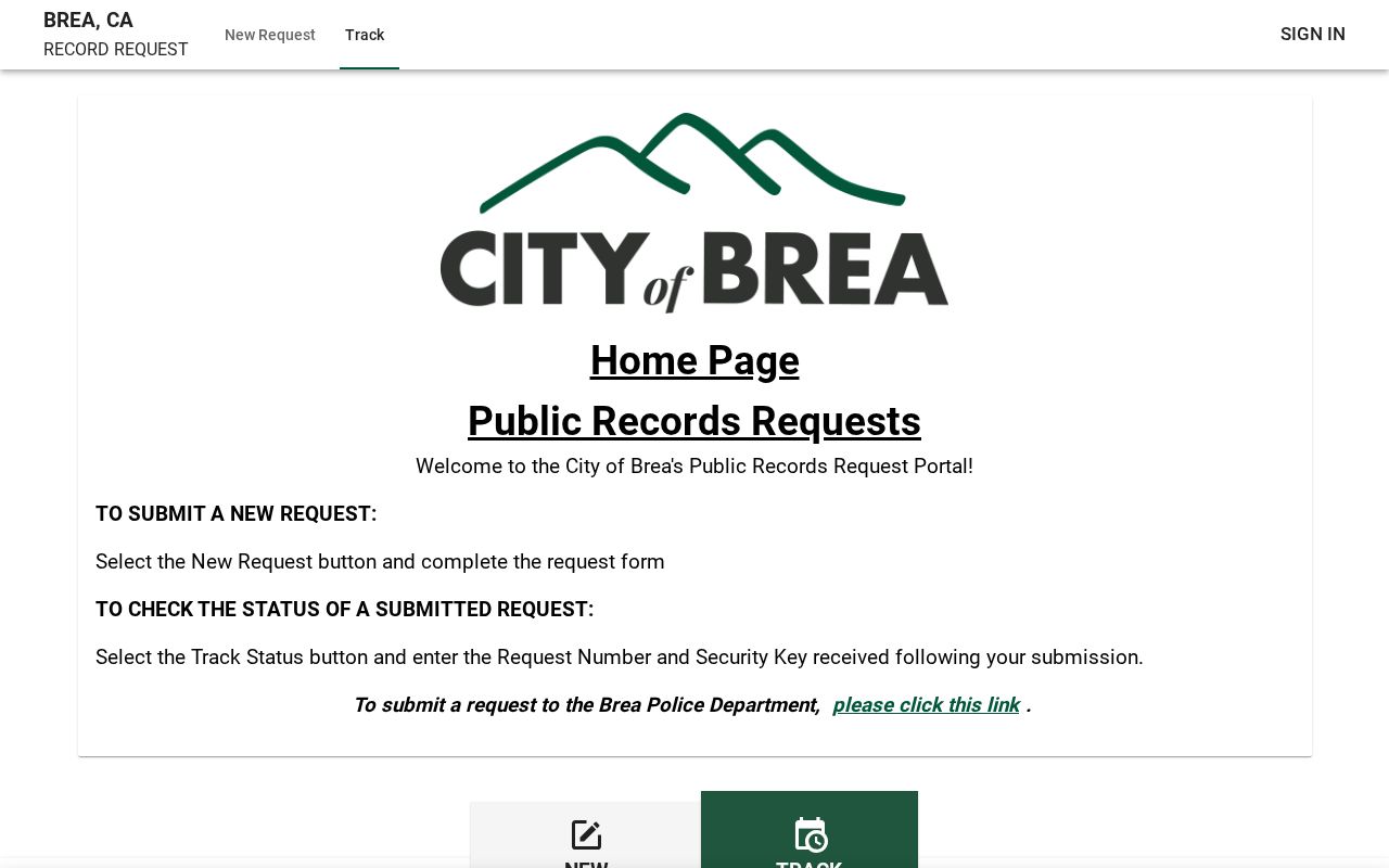 Brea public records JustFOIA request portal