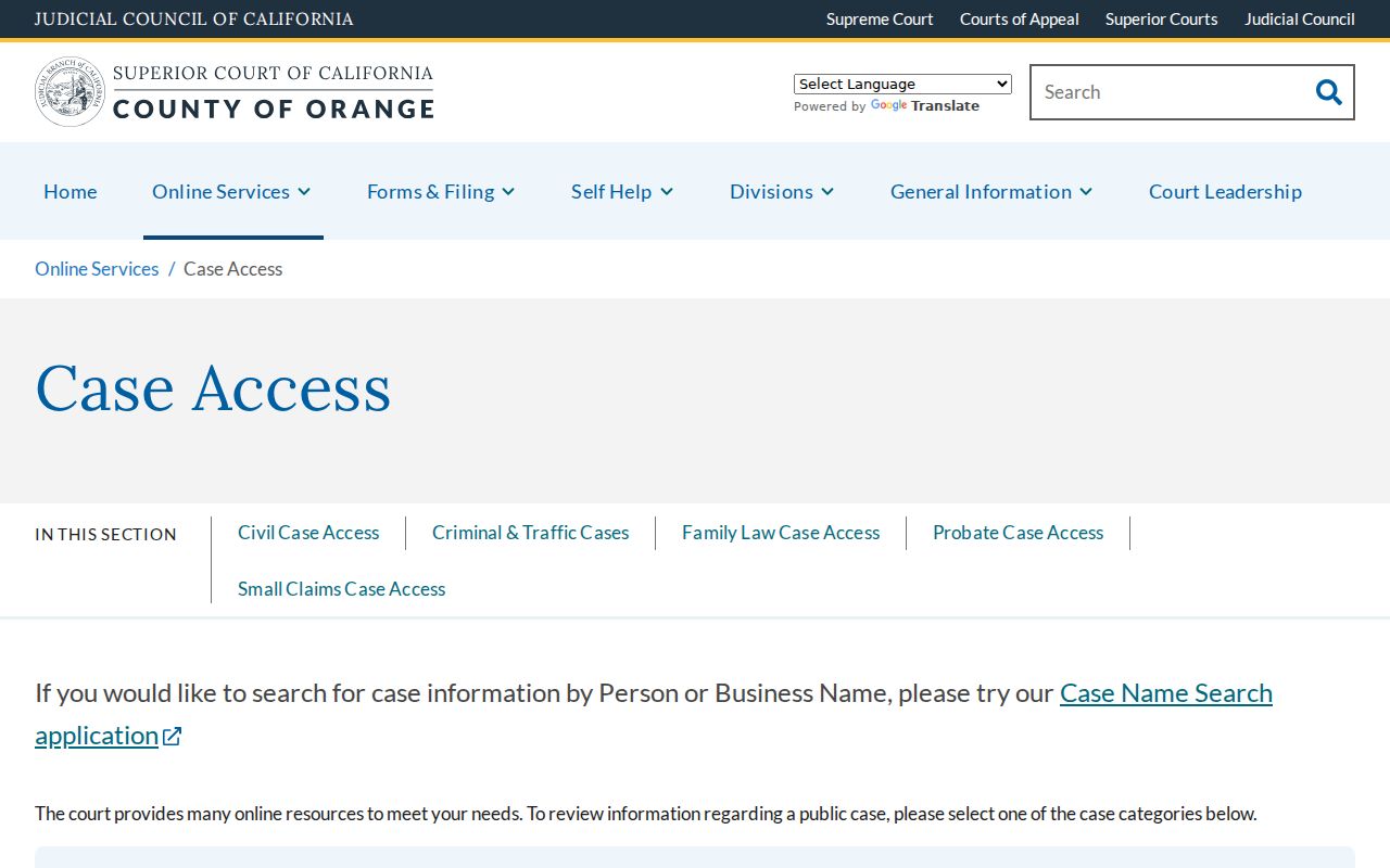 Brea people search Orange County court case access