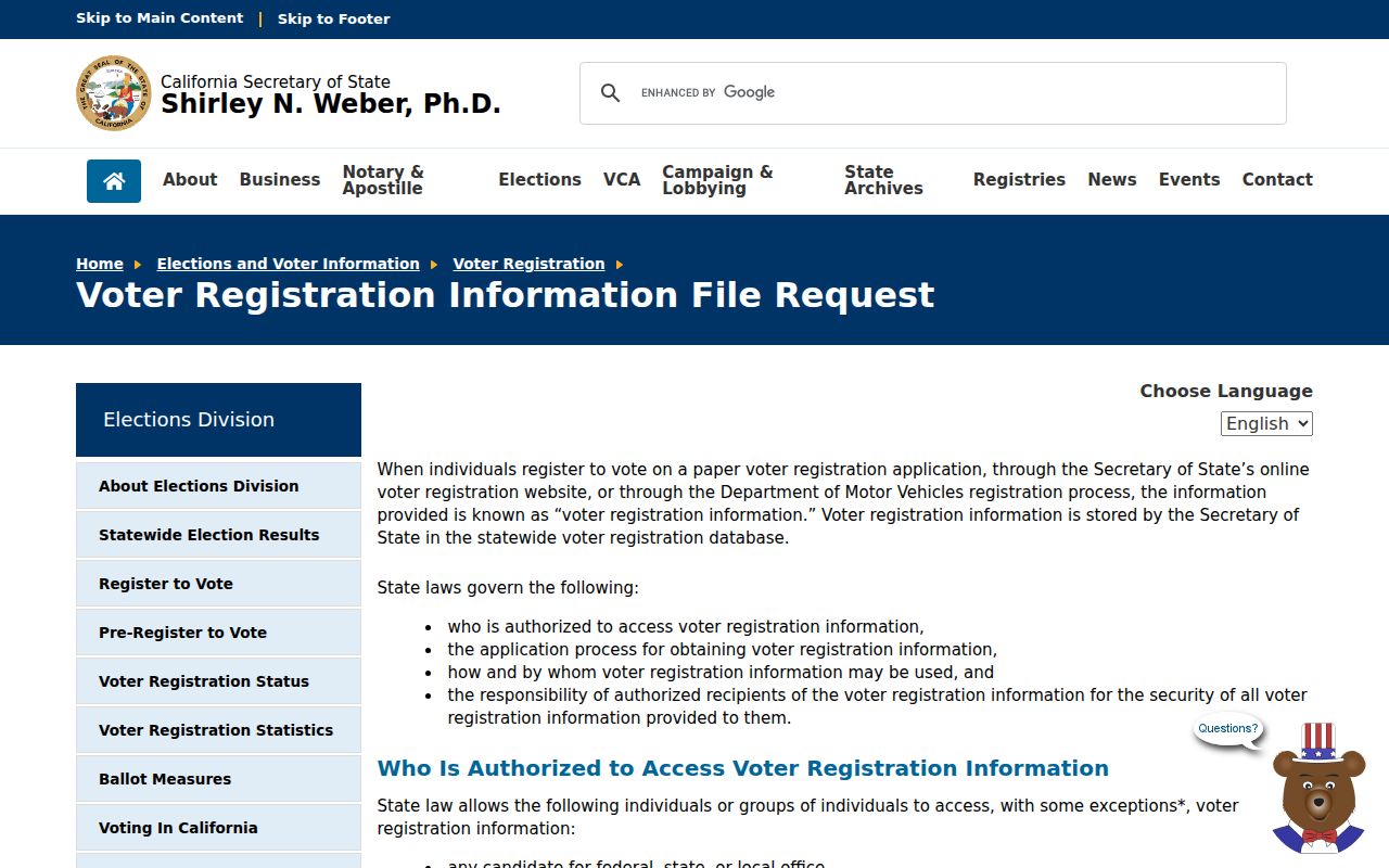 Brea voter confidentiality rules from California Secretary of State